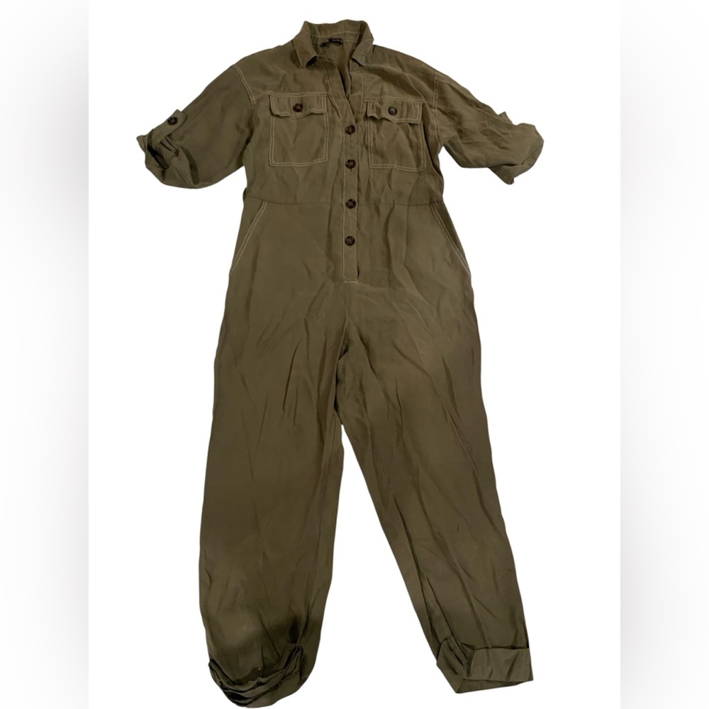 Zara Khaki Jumpsuit woman’s size L - Picture 3 of 8